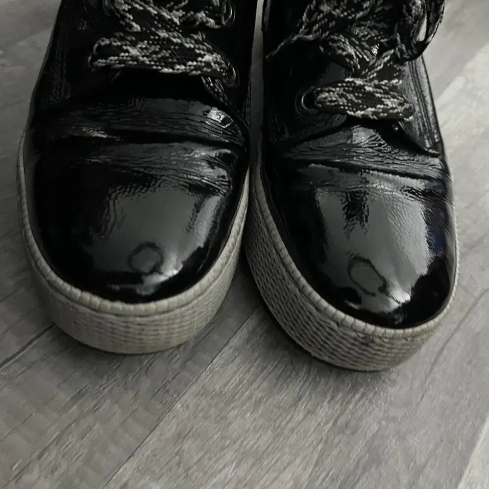 Gabor Womens Black Patent Leather Hi-Top Sneaker Boots Lace Up UK 5 US 7 1/2